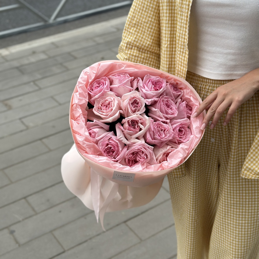 Моно букет из роз Pink O'Hara - 15 шт